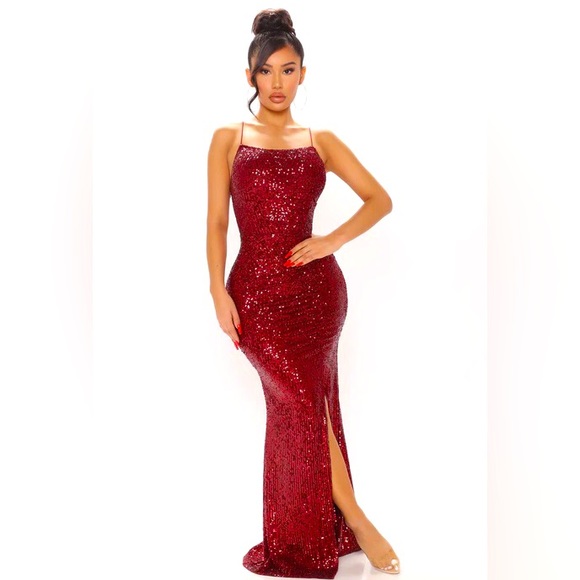Fashion Nova Dresses & Skirts - **NWT** Burgundy Sequin Maxi Dress Sz M